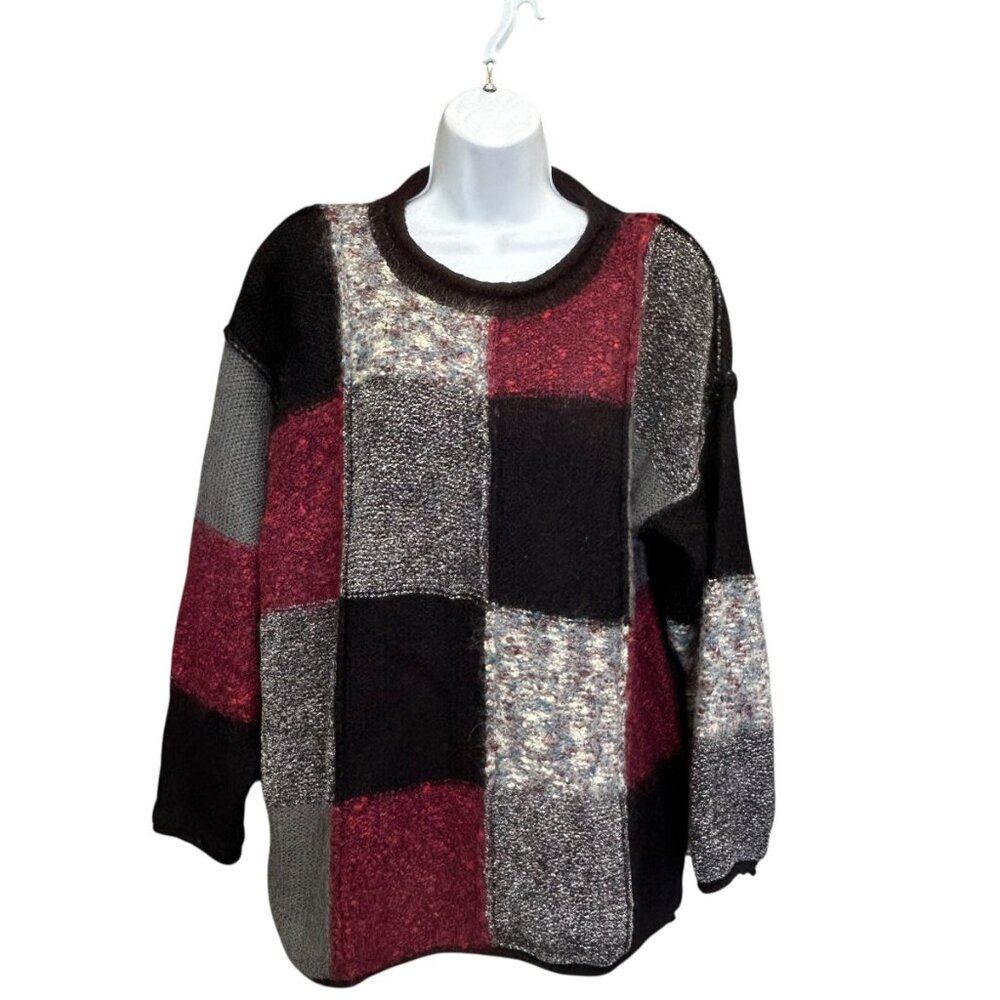 Alison H. Vintage Mohair Blend Chunky Knit Colorblock Sweater - Size M